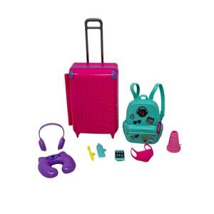 Barbie Doll Travel 9 Piece Accessory Set Suitcase Teal Backpack Face Mask Phone